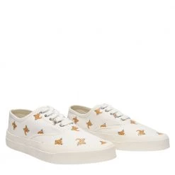 Maison Kitsuné All Over Fox Head Sneakers In White Canvas White